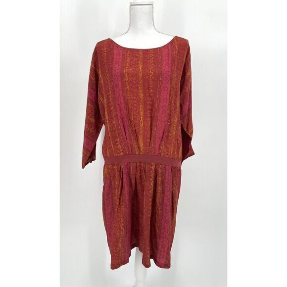 NWOT Peruvian Connection 100% Silk Drop Waist Red Tunic Dress Size UK 18/US 14 - Picture 1 of 9